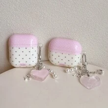 心形图案耳机保护套,心形吊坠耳机套,IMD防震耳机保护壳,适用于 1/2/3/4/Pro - 粉色 - 查看 2