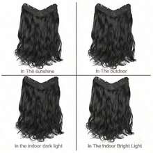 Synthetic Fiber V-Shaped Big Wave Hair Extensions For Caucasian Women, Invisible 4-Clips Hair Extensions, 16/20/24/28 Inches, Black/Brown FMXB - màu đen - Xem 5