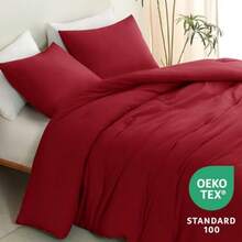 Queen Comforter Set Dark Red 3 Pieces Solid Queen Comforter Breathable Quilted Style Bedding Sets Luxury Soft Bed Set with Down Alternative Comforter All Season 1 Comforter and 2 Pillowcases - Rojo oscuro - Ver 5