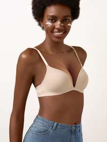 女士无钢圈提拉支撑文胸 - 舒适T恤文胸，全天候提拉塑形支撑，无缝亲肤，提升日常穿着自信 - 米色 - 查看 9