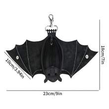 Handmade Gothic Style Bat Wing Coin Purse - Hand-Sewn Bat Wallet With Zipper Coin Pocket And Keychain, Suitable For Bags And Belts - Fashion Accessory - Black - View 9