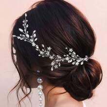 1pc Elegant Floral Crystal Handmade Hair Chain, Suitable For Wedding, Party, Gathering,Summer,Beach - Silver - View 1