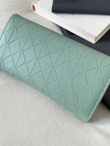 Quilted Green Long Wallet, Ultra-Thin Portable, Cash, Office Lady, Women, College, Business, Commute, Office, Anniversary, Valentine's Day Gift, Black Gift - Black - View 8