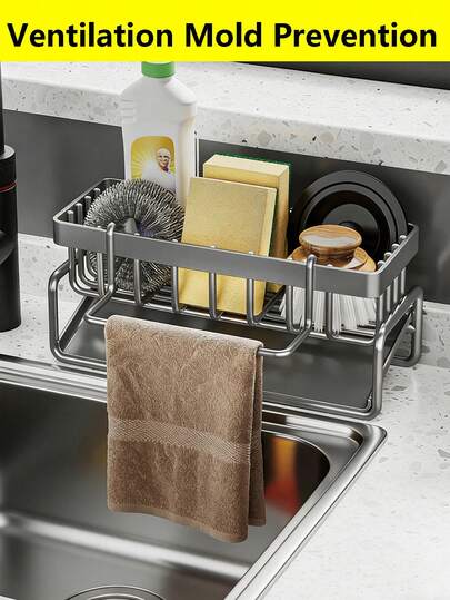 Elegant Slanted Dish Drying Rack, Automatic Drainage Board, Rust-Proof Stainless Steel Sink Organizer, Suitable For Women, Men, Home Chefs, Heavy-Duty Steel Dish Rack For Minimalist Kitchen, Can Hold Sponges, Brushes, Soaps And Other Kitchen Essentials