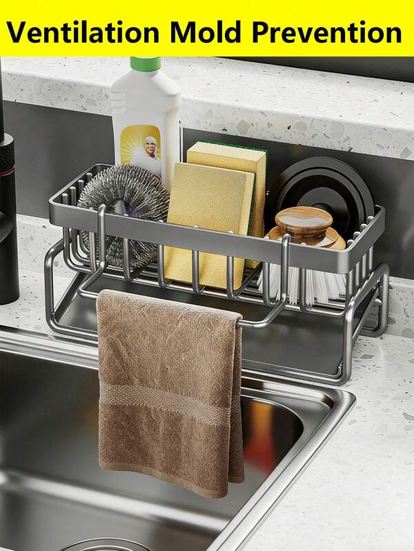 Elegant Slanted Dish Drying Rack, Automatic Drainage Board, Rust-Proof Stainless Steel Sink Organizer, Suitable For Women, Men, Home Chefs, Heavy-Duty Steel Dish Rack For Minimalist Kitchen, Can Hold Sponges, Brushes, Soaps And Other Kitchen Essentials