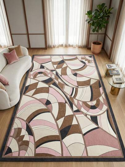 1pc Modern Chic Luxury INS Style Abstract Geometric Striped Color Block Patchwork Pattern Faux Wool Area Rug/Carpet/Door Mat, Suitable For Bathroom, Kitchen, Entryway, Hallway, Bedside, Living Room, Bedroom, All Season Machine Washable Decorative Rug