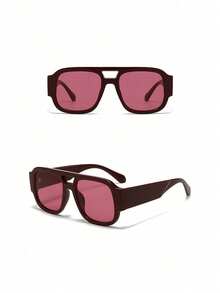 1副新款时尚休闲双梁男女通用眼镜，百搭欧美街头风格 - 紅框紅片 - 查看 6