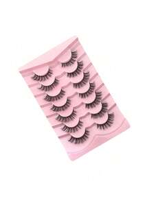 New 7 Pairs 6D Fluffy False Eyelashes, Soft Fluffy, Handmade, Reusable, Short Natural Style, 3D Stereoscopic Mink False Eyelashes, 3D Cilioss False Eyelashes, Strip False Eyelashes, Eyelashes, False Eyelashes - Black - View 13
