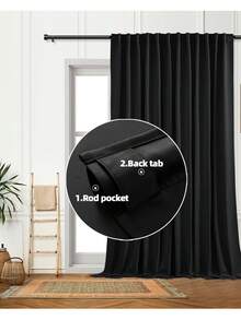 1pc Or 2pcs Adjustable Size Curtain Panel Set, Blackout Curtains, Room Darkening Thermal Insulated Solid Color Curtains For Living Room, Office, Bedroom - Charcoal Black - View 20