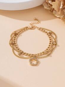 1 pieza Elegante y lujoso tobillera con borla dorada brillante y hueca con trébol para mujeres - Amarillo Oro - Ver 3