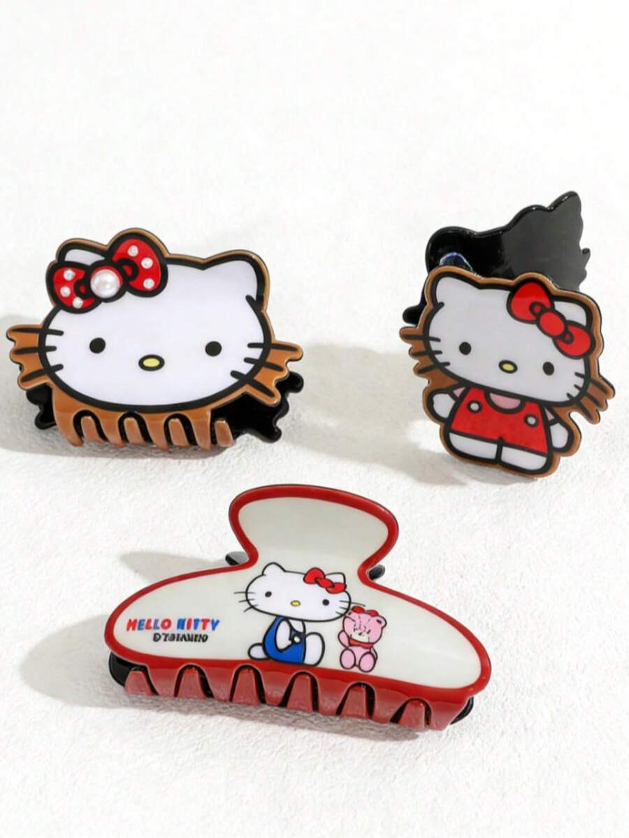 1个SANRIO Hello Kitty可爱爪形发夹，中号爪形发夹，适合半扎发，可爱卡通发饰，百搭日常佩戴和休闲外出，适合所有发型，是送给女朋友、朋友或闺蜜的完美礼物，夏季海滩度假爪形发夹 - 彩色 - 查看 1