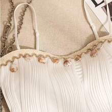 Damen Boho-Stil Casual Elegantes Trägerhemd, Strukturiertes Stoff-Top, Quasten-Top, geeignet für Strand, Alltag und Party - Weiss - Übersicht 6