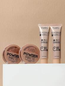 USHAS 二合一粉底蜜粉套装，哑光粉底，遮盖肌肤瑕疵，完美肤色，持久防水妆容 - #05 Cool Porcelain Beige - 查看 6