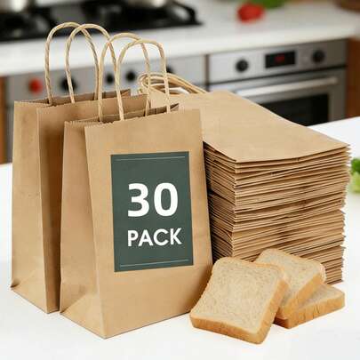 30pcs Brown Paper Gift Bags, 8.2*5.9*3.1 Inch, Reusable Mini Handled Bags For Party Favors, Weddings, Shopping, Retail, Groceries, Gifts, Paper Bags, 10/20/30pcs