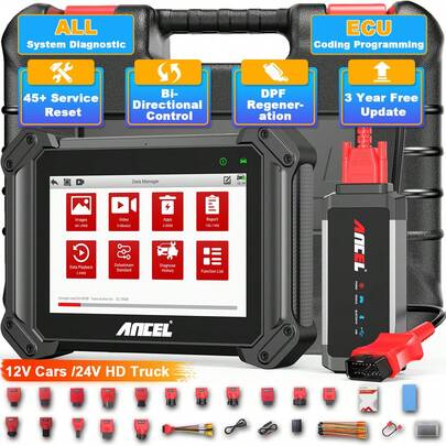  ANCEL V6 HD Heavy Duty Truck Scanner For DAF, Volvo, Scania, Merce Des-Benz, MAN, Iveco, 12V/24V Di Esel Diagnostic Tool With Full System OBD2/HD, ECU Coding, DPF Regen, Bi-Directional Control, 40+ Reset Functions, Perfect Gift For Dad, Husband, Mechanics