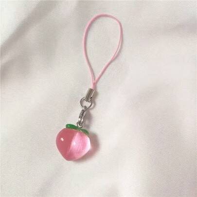 可爱粉桃手机挂绳，半透明水晶水果吊坠，耐用手机挂绳，钥匙扣和包包挂绳，送给女孩的精美礼物。