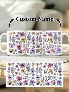 1pc 11oz/15oz Custom Mother's Day Name Mug, Personalized Coffee Cup With Printed Name. The Wrap-Around Pattern On The Mug Can Be Customized With Up To 8 Children Holding Their Mother's Hand. This Mother-Themed Mug With Floral Elements Is An Ideal Gift For Mom And A Unique, Thoughtful Present - 款式9 - 查看 13