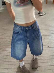 Women's Loose Fashion Straight Mid-Calf Shorts Casual Summer - 輕洗 - 查看 2
