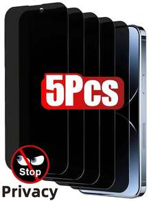 5片裝防偷窺鋼化玻璃膜 9H防爆耐刮防窺手機螢幕保護貼,適用 17 Pro Max 16 15 14 Plus 13 12 11 系列,辦公室/地鐵隱私保護,無氣泡自動吸附,光滑防油層保護膜 - 黑色 - 查看 23