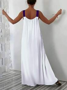 Floral Print Spaghetti Strap Vacation Dress Elegant Summer - Dark Purple - View 2