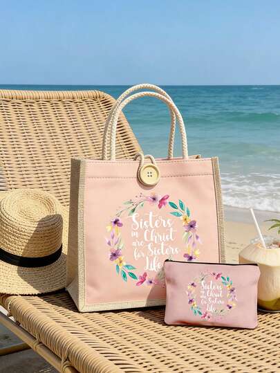 Sisters In Christ Are Sisters For Life Wreath Floral, Buckled Handbag Set, Large Capacity Women's Travel Makeup Bag, Multi-Color Handbag Shopping Bag, Diy Storage Bag, Girls' Gift, Lightweight Foldable Storage Bag, Suitable For Personal Travel Makeup Storage, Travel Bag Makeup Bag, Birthday, Travel Makeup Tool Gift, Birthday Gift, Travel Essentials Dormitory Essentials, Meet Daily Travel Needs, Mother's Day, Teacher's Day, School Season, Summer Party