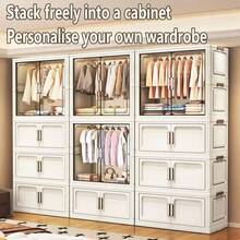 No Installation Required. Adult Wardrobe, Simple Children's Storage Cabinet, Plastic Folding Wardrobe For Rental House. - 混色 - 查看 6