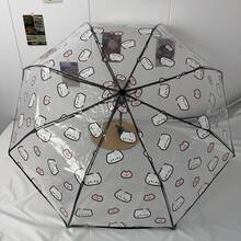 1pc Automatic Folding Transparent Umbrella With Cute Pig & Cat Pattern, Made Of PVC Material, Compact & Convenient, Windproof & Rainproof, Suitable For 2 People, Great Birthday Gift,Outdoor,Garden,Travel Essentials,Portable Essentials - Pink Pig Cat - POE - View 16
