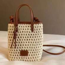 CAJUNI Women's Summer Woven French Fries Bucket Bag, Handbag, Shoulder Bag & Crossbody Bag - Beige - View 6