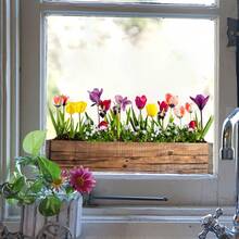 1pc Wooden Flower Box With Colorful Tulips Static Window Sticker, Faux Floral Decor, Countryside Atmosphere Window Decal For Living Room - A - View 6