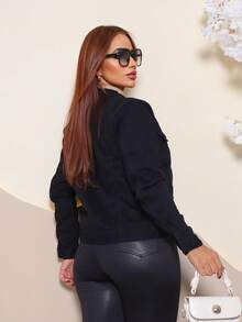 Jaqueta jeans Feminina Multicoloridas 100% Algodão - Preto - Visão 3