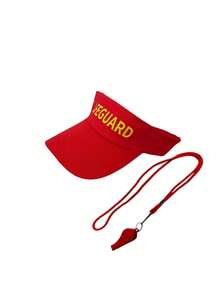 Summer Swimming, Surfing, Beach Party Lifeguard Sunhat & Whistle Set - Red - View 5