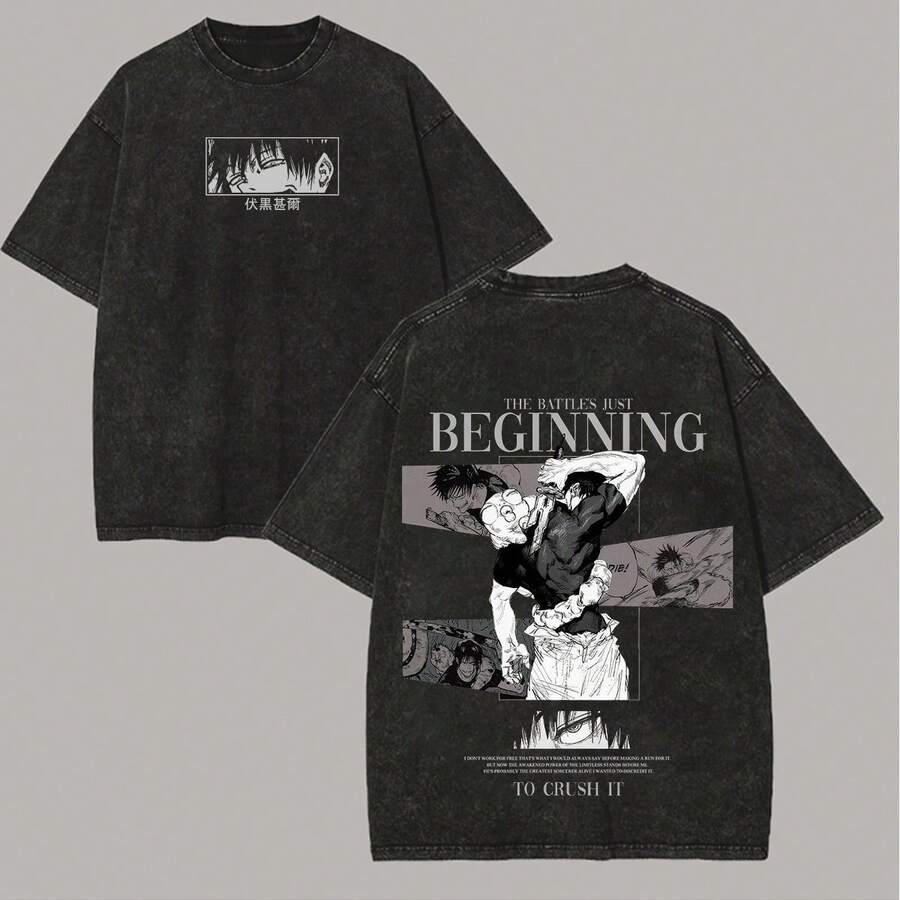 Edición limitada Espada de Asta - Camiseta ligera de lavado ácido con estampado doble de gran tamaño de Black Clover Anime, regalo para amantes del anime - Negro - Ver 1