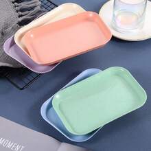 Bộ 4 khay nhựa hình chữ nhật đa năng bốn màu, kiểu dáng Bắc Âu sáng tạo, dùng đựng rau củ, bánh ngọt, đồ ăn nhẹ, trái cây, dày dặn, bền chắc, dễ vệ sinh, thích hợp để đựng đồ trong nhà bếp, phòng khách, phòng tắm, vật dụng thiết yếu cho gia đình (Màu ngẫu nhiên), khay, bộ bày bàn tráng miệng, bát đựng trái cây, đĩa nhựa. - Nhiều màu - Xem 5