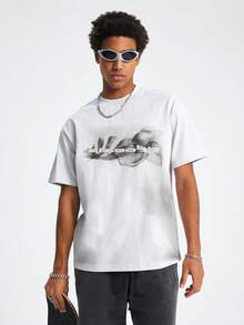 Tiny Spark 男士街头时尚白色T恤，背面饰有复古抽象泼墨印花 - 白色 - 查看 3