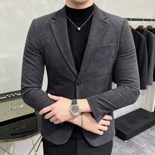 Must-Have For Handsome Guys! Men's Suit Jacket, Comfortable Casual Corduroy Suit, Slim Fit Retro Casual Warm Suit Jacket, Suitable For Business Daily Banquets - Xám - Xem 3