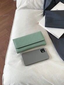 Quilted Green Long Wallet, Ultra-Thin Portable, Cash, Office Lady, Women, College, Business, Commute, Office, Anniversary, Valentine's Day Gift, Black Gift - Black - View 5