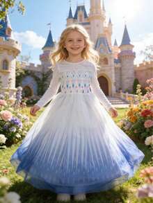 Young Girl Ombre Tulle Maxi Skirt Dress With Sequins And Long Train, Suitable For Outings, Parties And Other Major Events - White - View 2