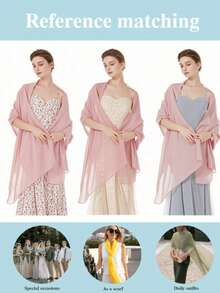 雪纺披肩围巾，适合新娘婚礼派对晚礼服和特殊场合穿着 - 淺粉色 - 查看 2