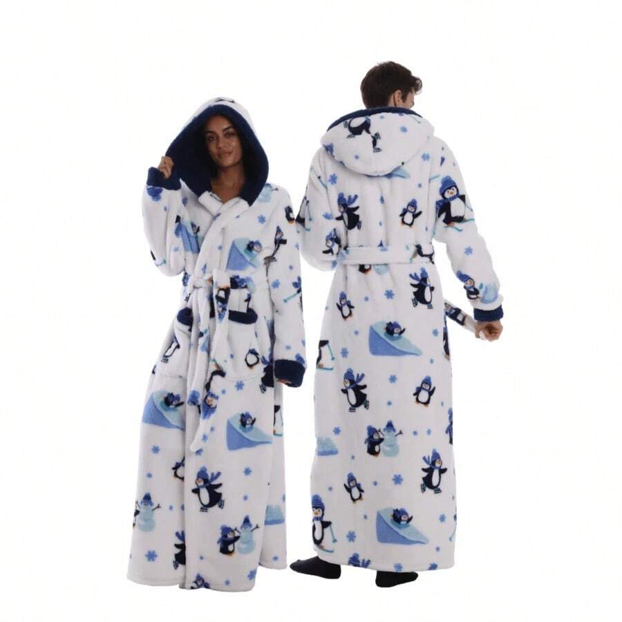 Neue Herbst-Winter-Faulbettdecke, TV-Decke, Outdoor-Kälteschutz-Kapuzen-Loungewear, Langarm, Verdickter Paar-Kapuzen-Bademantel, Loungewear - Pinguin - Übersicht 1
