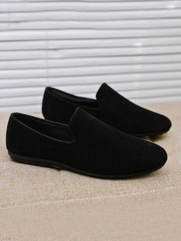 Men's Slip-On Loafers, New Casual Slouchy Shoes, Flat Comfortable Boat Shoes, Versatile Moccasins, Soft Sole Fabric Shoes, Flat Dress Shoes, Black (Size Up 2 Sizes)