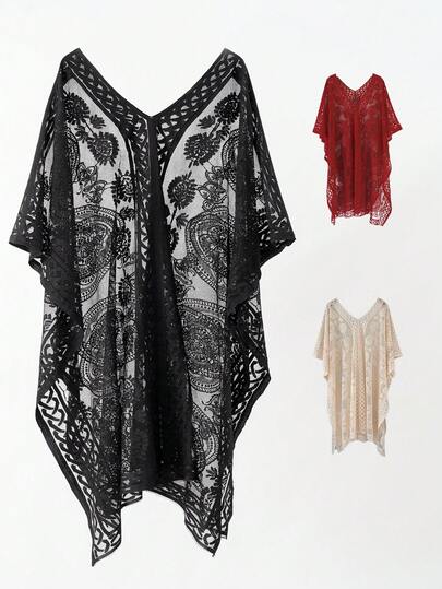 1件新款轻薄镂空蕾丝开衫，复古佩斯利花纹，涤纶材质，春夏款