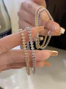 14K镀金立方氧化锆网球手链，马眼造型 - 金色 - 查看 3