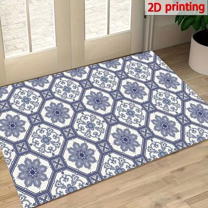 1pc Traditional Plaid Print Kitchen Mat, Polyester Drainage Mat, Suitable For Kitchen, Living Room, Entrance, Balcony, Home Decor, Stain Resistant, Cafe, Bar, Holiday, Party, Bedroom, Bathroom Decor