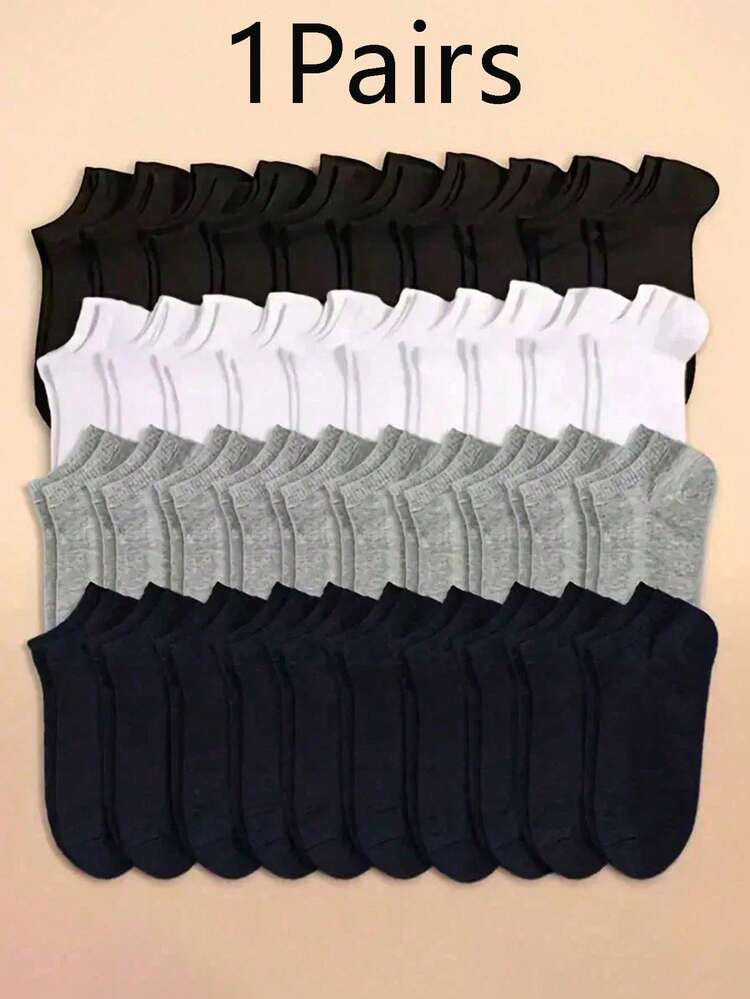 20 Pairs Women Black, White, Gray Ankle Socks, Fashionable Minimalist Short Socks - Black - View 9