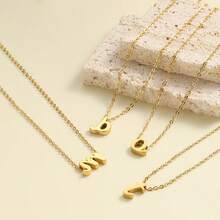 1pc Minimalist Stainless Steel 26 Initial Letter Necklace Pendant, Suitable For Commuting And Daily Wear - Yellow Gold - View 6
