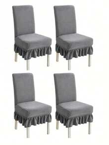 1件装/4件装，提花图案，抽象印花，裙边式椅套，家居用品，靠背一体式，通用型餐椅套，防尘，弹性，柔软，椅套，适用于餐椅、客厅、卧室，多种颜色可选 - 深灰色 - 查看 9