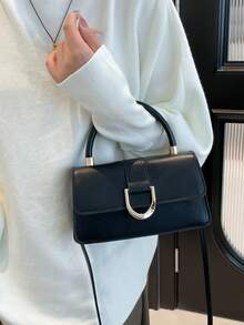 Fashionable Small Square Handbag For Women, New Casual Texture Commuter Bag, Minimalist Shoulder Crossbody Bag - Black - View 2