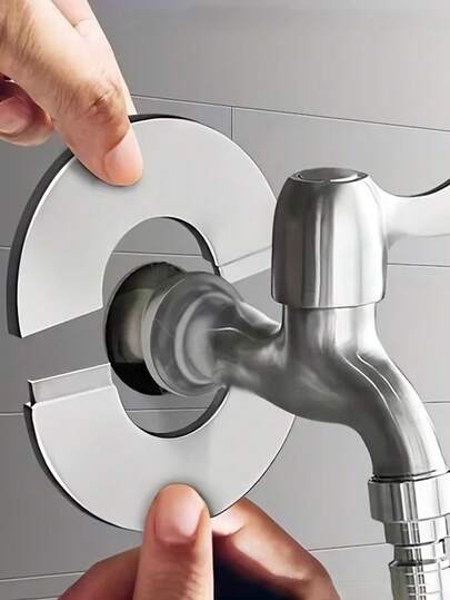 6pcs Stainless Steel Decorative Faucet Cover Plates, Air Conditioner Vent Covers, And Gas Water Heater Pipe Covers