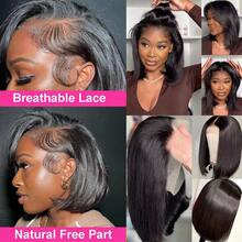 Tóc giả ngắn thẳng kiểu Bob, tóc thật, kiểu ren trước 13x4 HD, kiểu đóng 4x4, mật độ 180%, giá rẻ, màu đen tự nhiên, dài 12, 14, 16 inch. - Natural Black - Xem 8