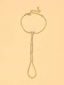 1枚优雅水钻花朵连指戒指，时尚珠宝，送给朋友的礼物 - 三葉花連指手鍊 - 查看 2